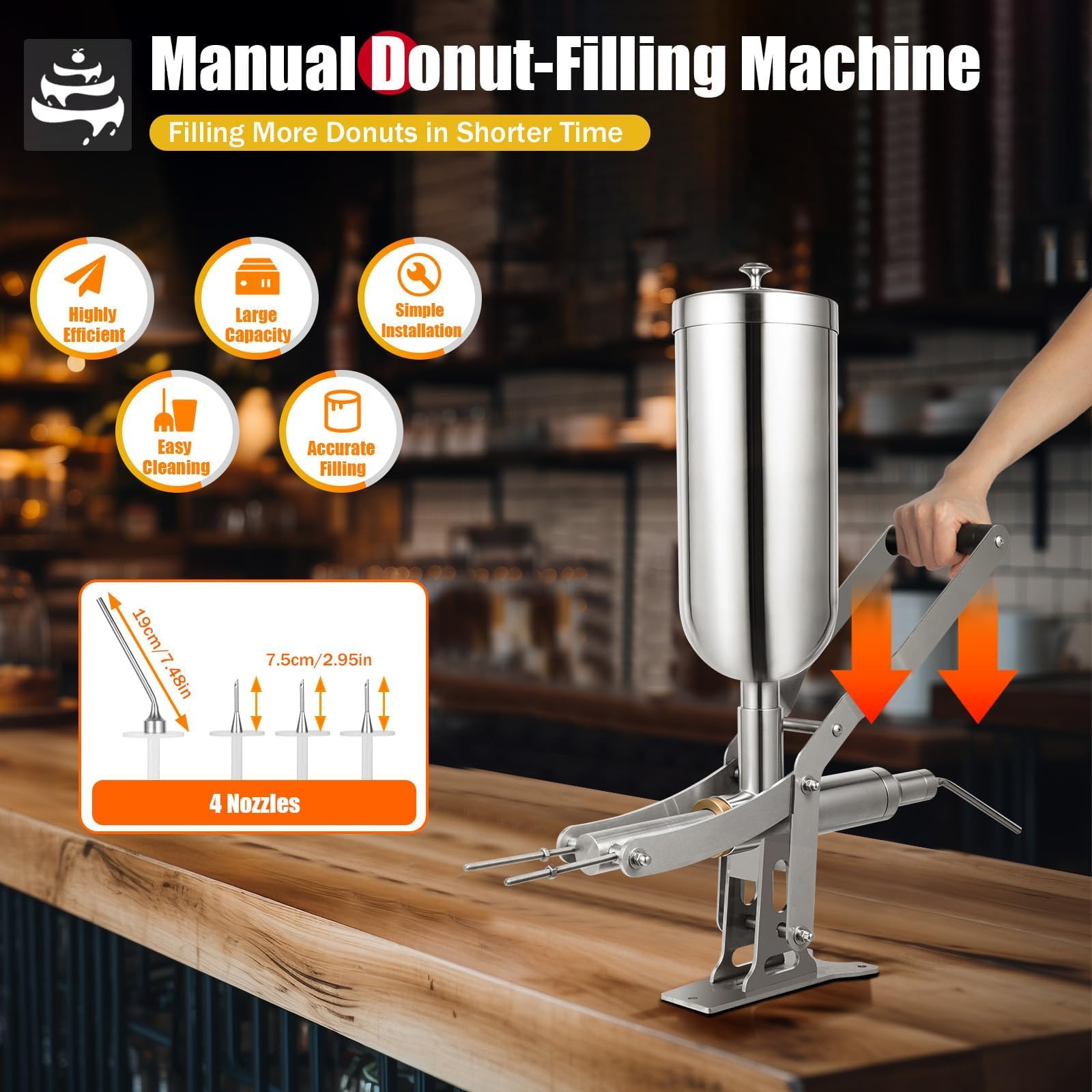 Llenadora manual de churro, máquina de llenado de donas comercial con 3 boquillas antigoteo para gelatina y crema, ideal para uso en cocina y restaurante