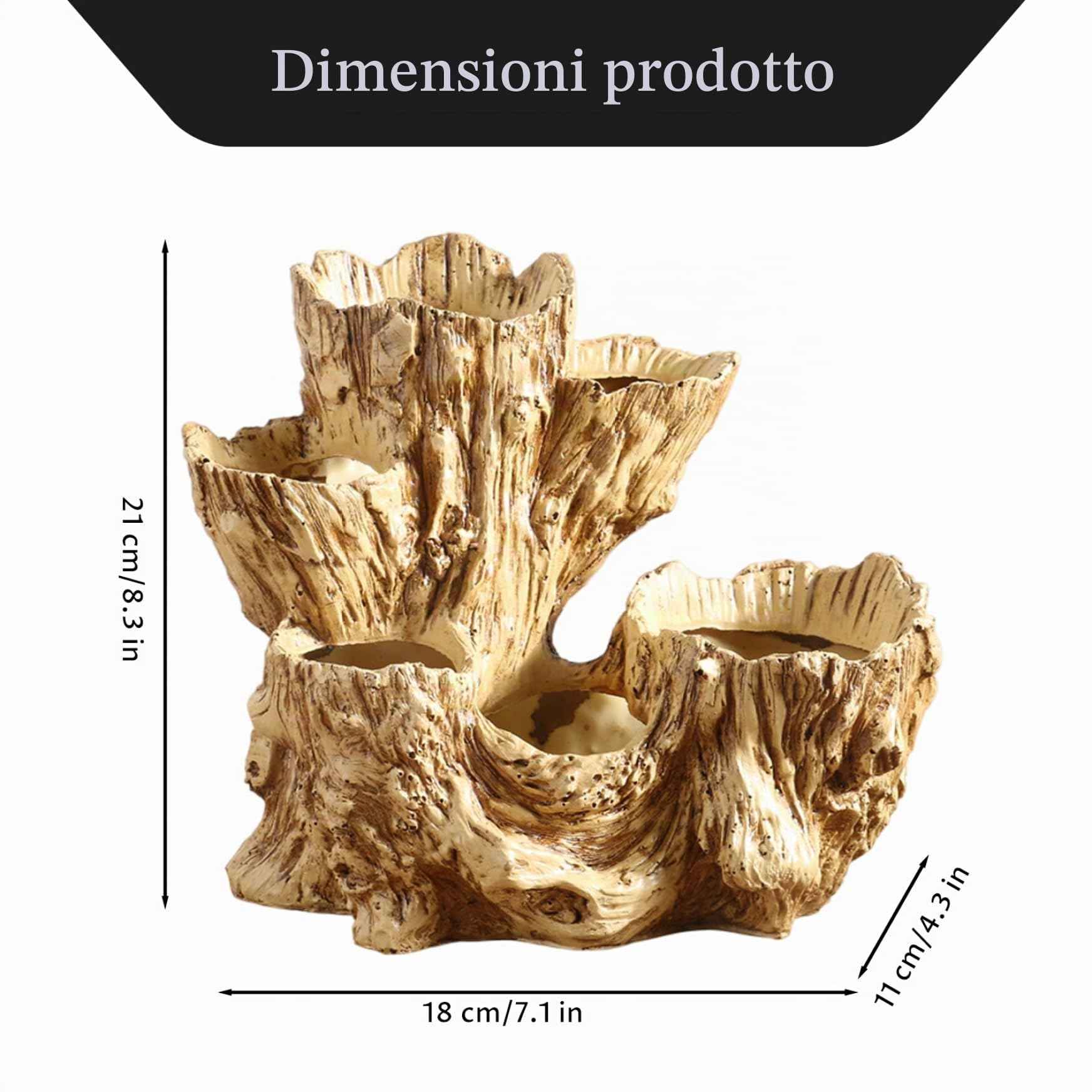 Fioriera in legni, vaso per tronchi d'albero in resina con fori di drenaggio, fioriera rustica per interni ed esterni per piante grasse, cactus, piccole piante, decorazioni per la casa, uso domestico
