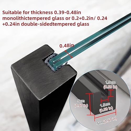 Miniatura 8 de Poste de barandilla de vidrio de 41 pulgadas, poste de barandilla de vidrio negro de acero inoxidable 304 con ranuras para espiga y base resistente