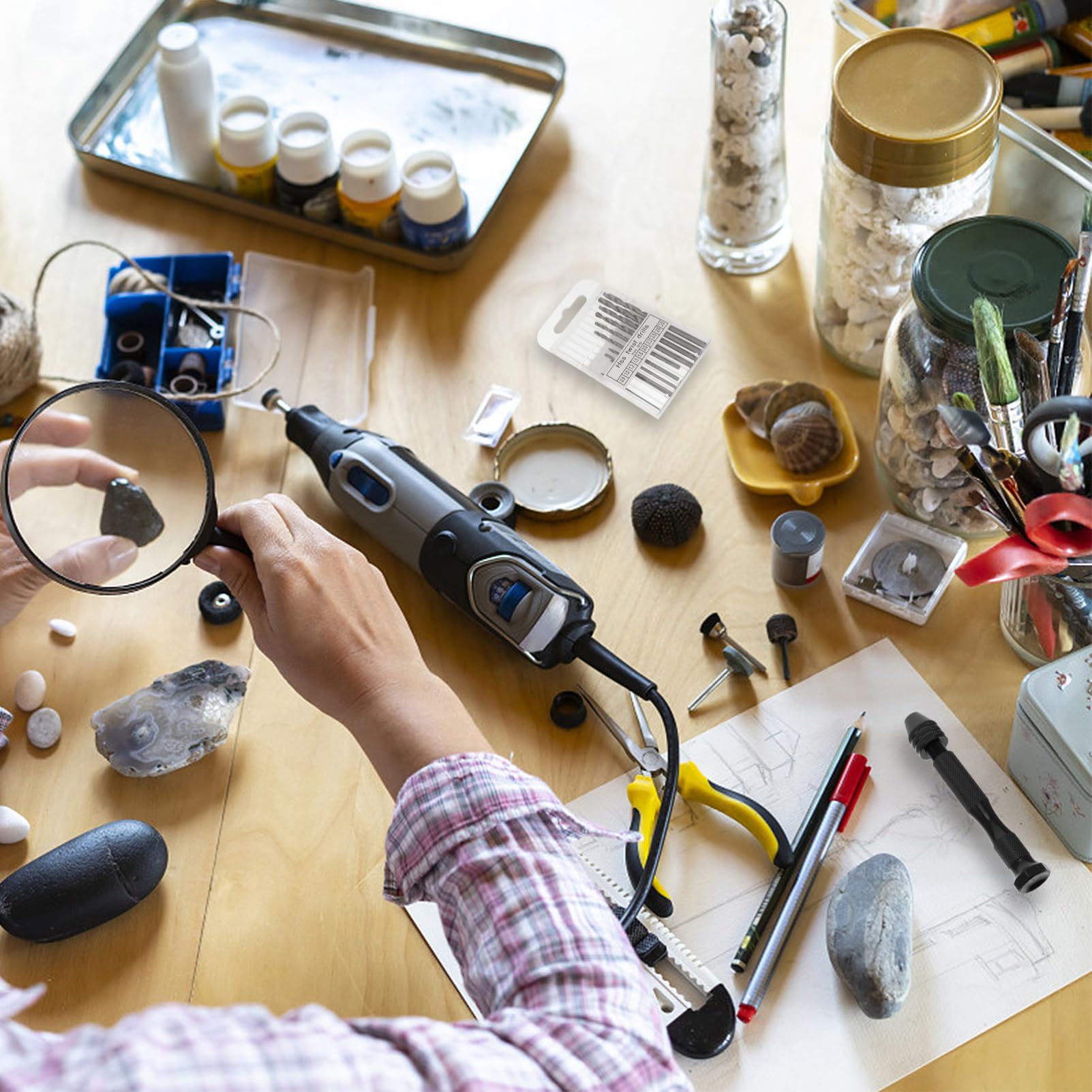 OSALADI 11-pc Set Hand Drill Bit Pin Vise Diy Hand Drill Tool Carbon Steel Mini Drill for Wood Plastic Horns