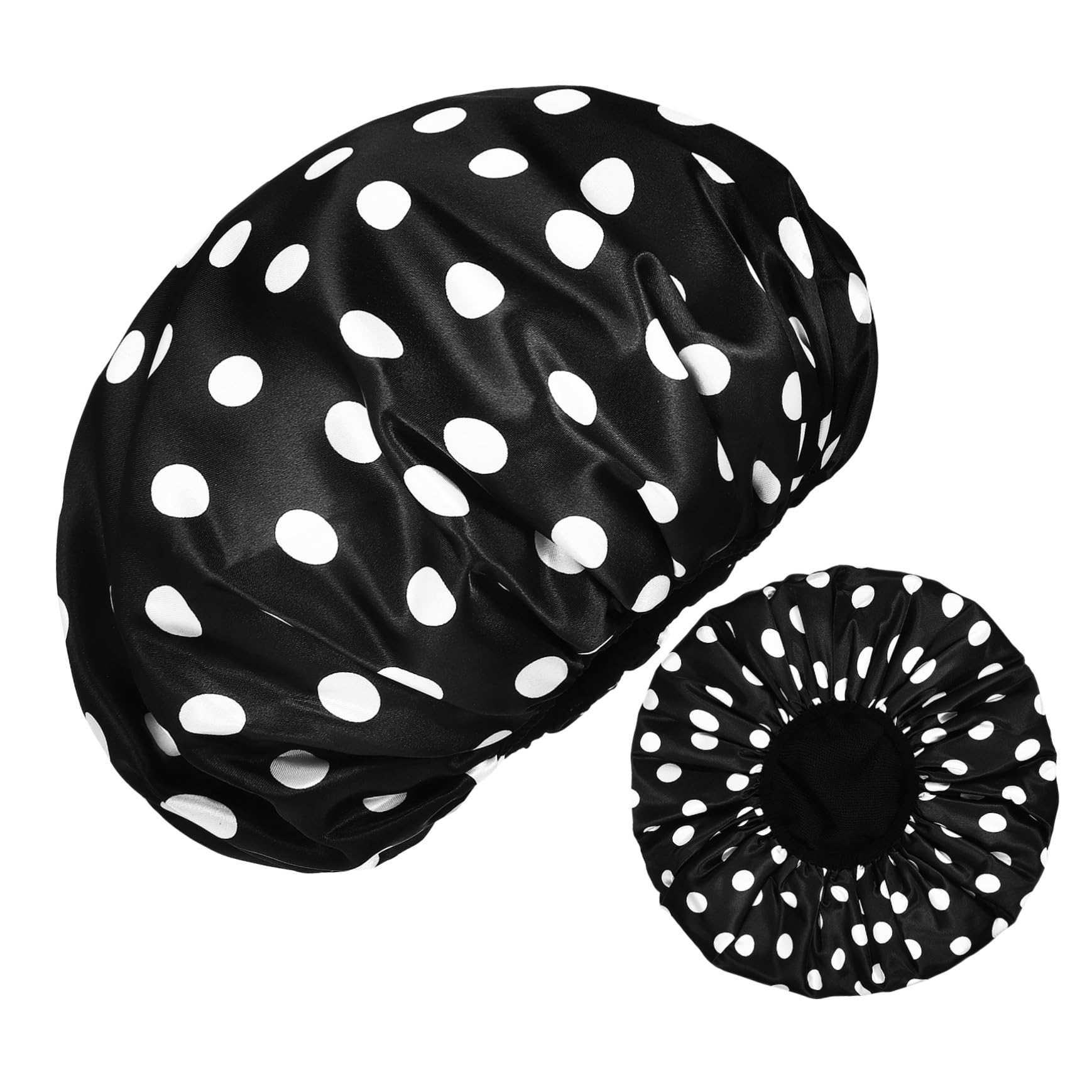 Gorros de Ducha Reutilizables 2 Piezas Microfibra Lunares | Banda Elástica, Diseño Redondo Plegable, para Mujer, Estilo Clásico Estampado de Puntos