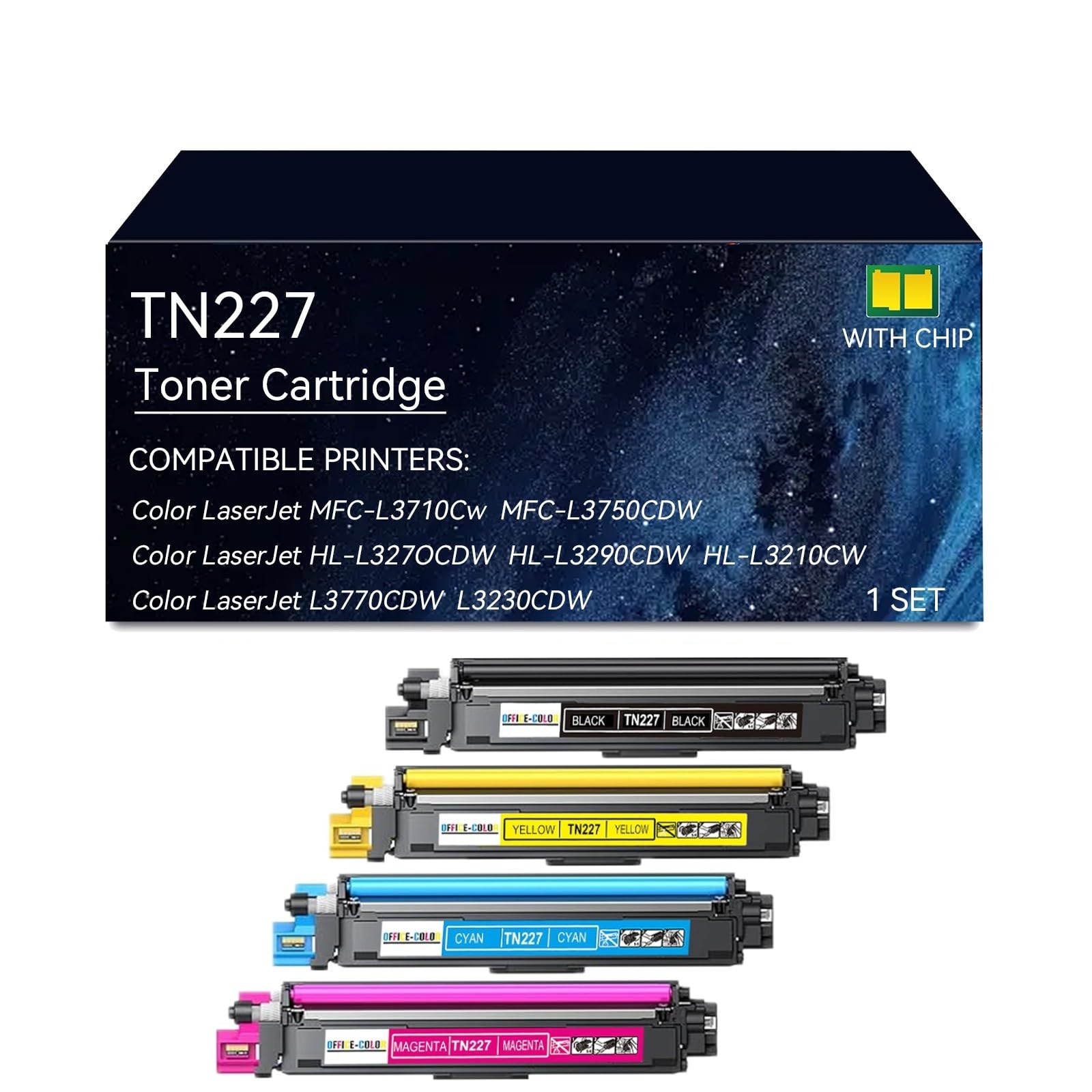Cartucce toner TN227 for nero giallo magenta ciano, con chip, ad alta resa