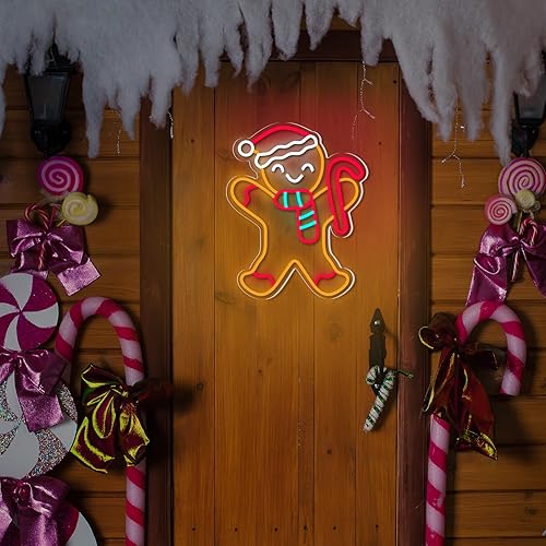 Miniatura 5 de Xuhal Letrero de neón de hombre de jengibre, letrero de neón de Navidad, decoraciones de Navidad, letrero de luz LED de neón LED, barra de pared
