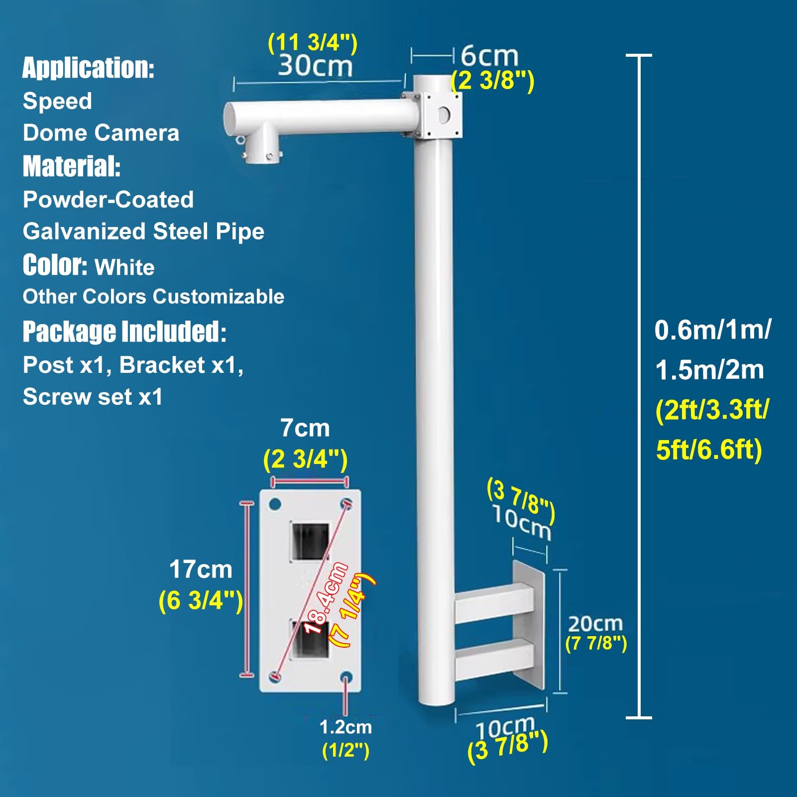 Supporto universale per telecamera esterna antiruggine Supporto a parete Telecamere di sicurezza compatibili Telecamere solari 2 m Staffa di palo regolabile
