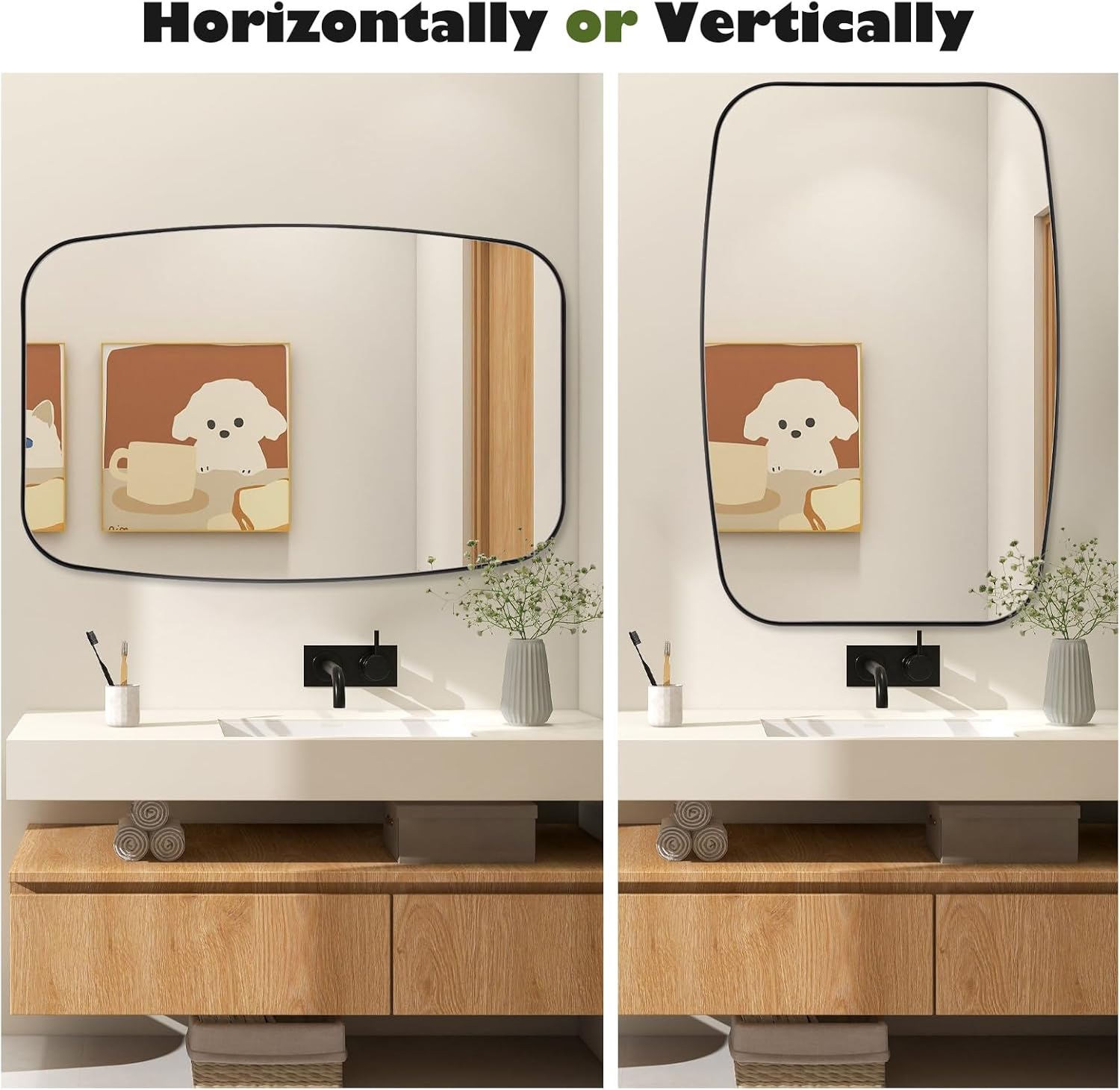 Black Oval Mirror, 24"×36" Bathroom Mirror for Wall Vanity with Stainless Steel Metal 0.8" Thin Frame, Oblong Bathrrom Mirror Modern Anti Rust