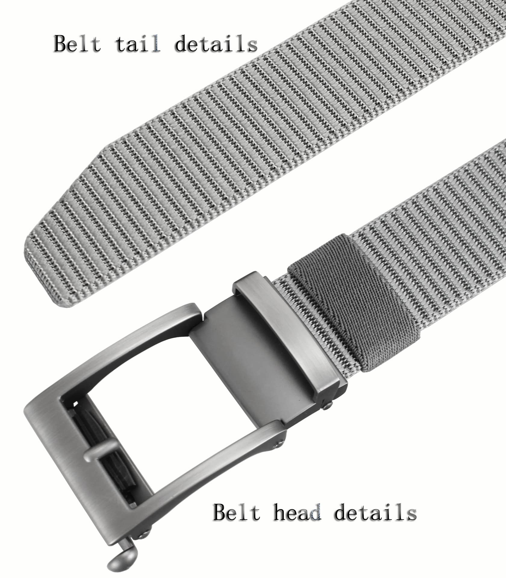 Bullko Mens Webbing Nylon Belt Adjustable Slide no Ratchet Golf Click Belts for Men Grey Casual fit pants below 44