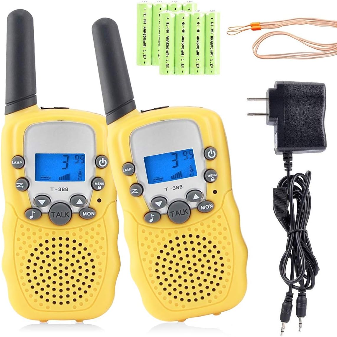 MeGaLuv Walkie Talkies for Kids 2 Packs Long Range 22 Channels Rechargeable Walkie Talkies with Battery and Charger, Gift for Boys and Girls (Yellow)