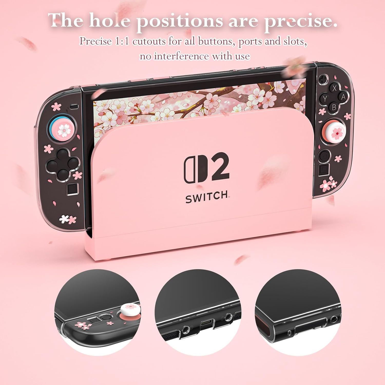 Nintendo Switch 2 Flower Protective Case, Dockable Shell, Screen Protector | Switch 2 case combines a PC back and flexible TPU edges, with tempered glass and 4 thumb grips for scratches, bumps and dust