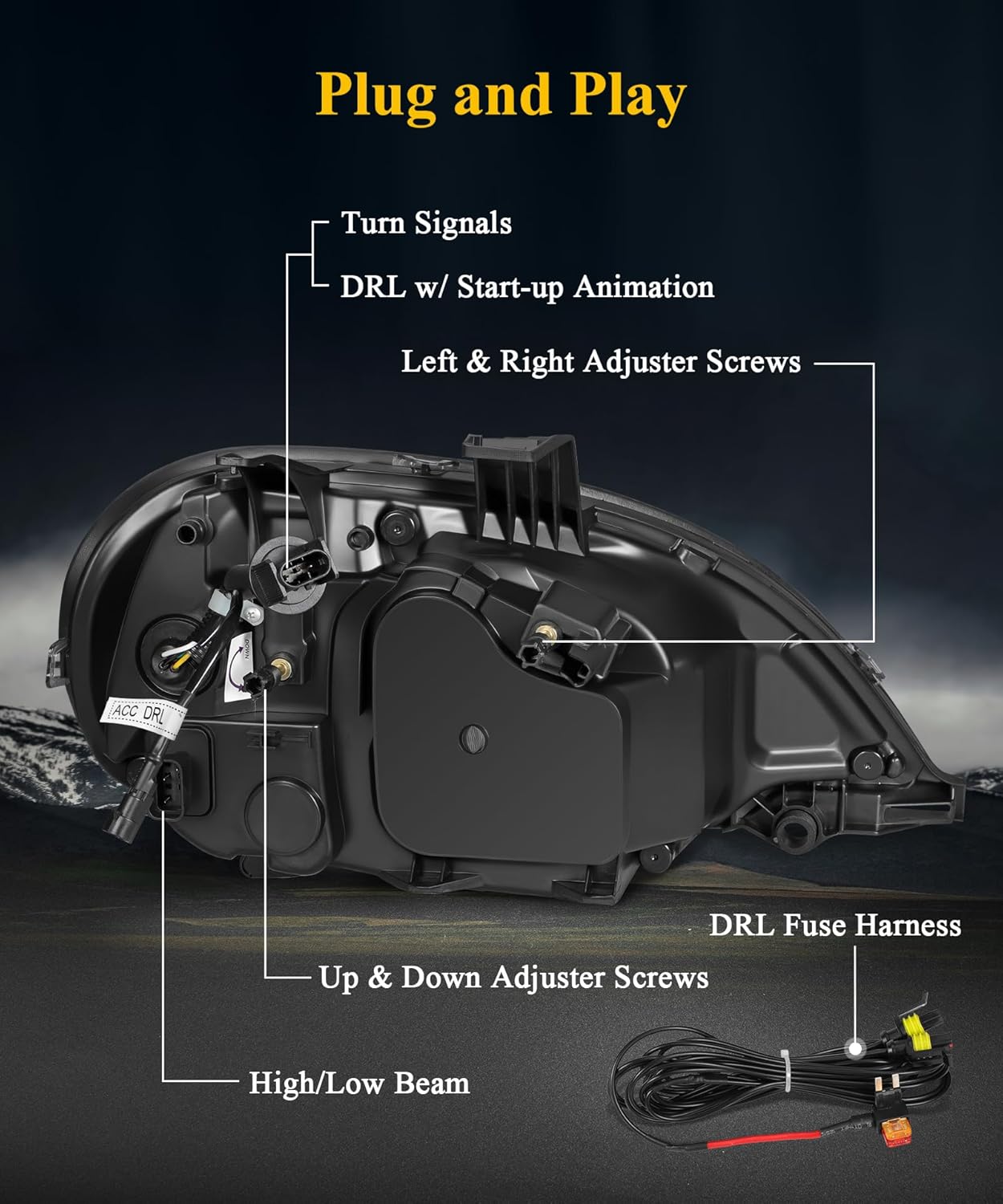 Partsam LED Headlights Assembly Compatible with Freightliner Columbia 1996-2017, DOT Approved with Start Animation Sequential Turn Signal High/Low Beam DRL Marker Lights, 6500K IP67