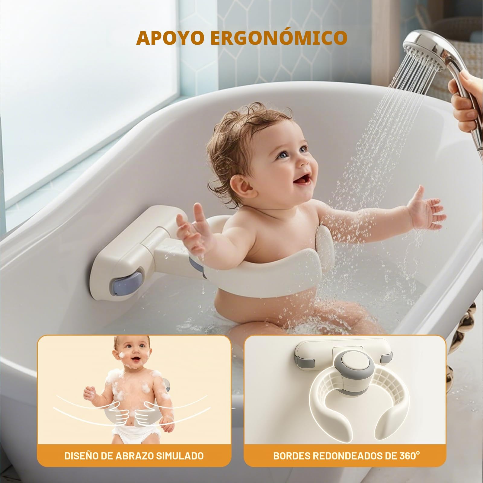 Soporte Ducha Bebé | Altura Reg. 26-35cm | Antideslizante Asa Seguridad | Plegable sin Instalación | BPA-Free 6-36 Meses