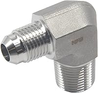Vista 1 de HFS (R) 3/8" macho NPT a 3/8" macho JIC codo 90° Flare tubería de acero inoxidable 304 (3/8" MNPT x 3/8" MJIC)
