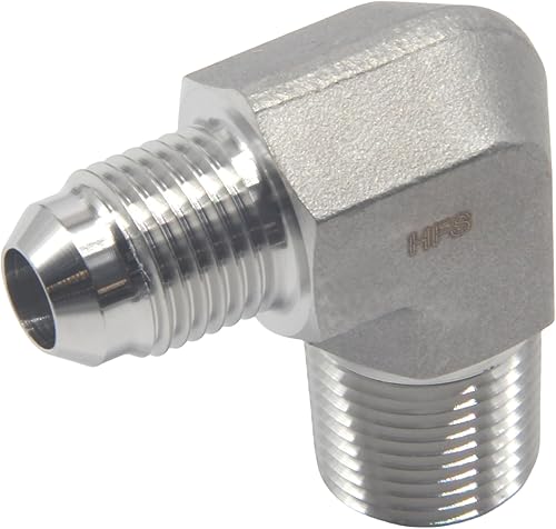 HFS (R) 38" macho NPT a 38" macho JIC codo 90 Flare tubería de acero inoxidable 304 (38" MNPT x 38" MJIC)