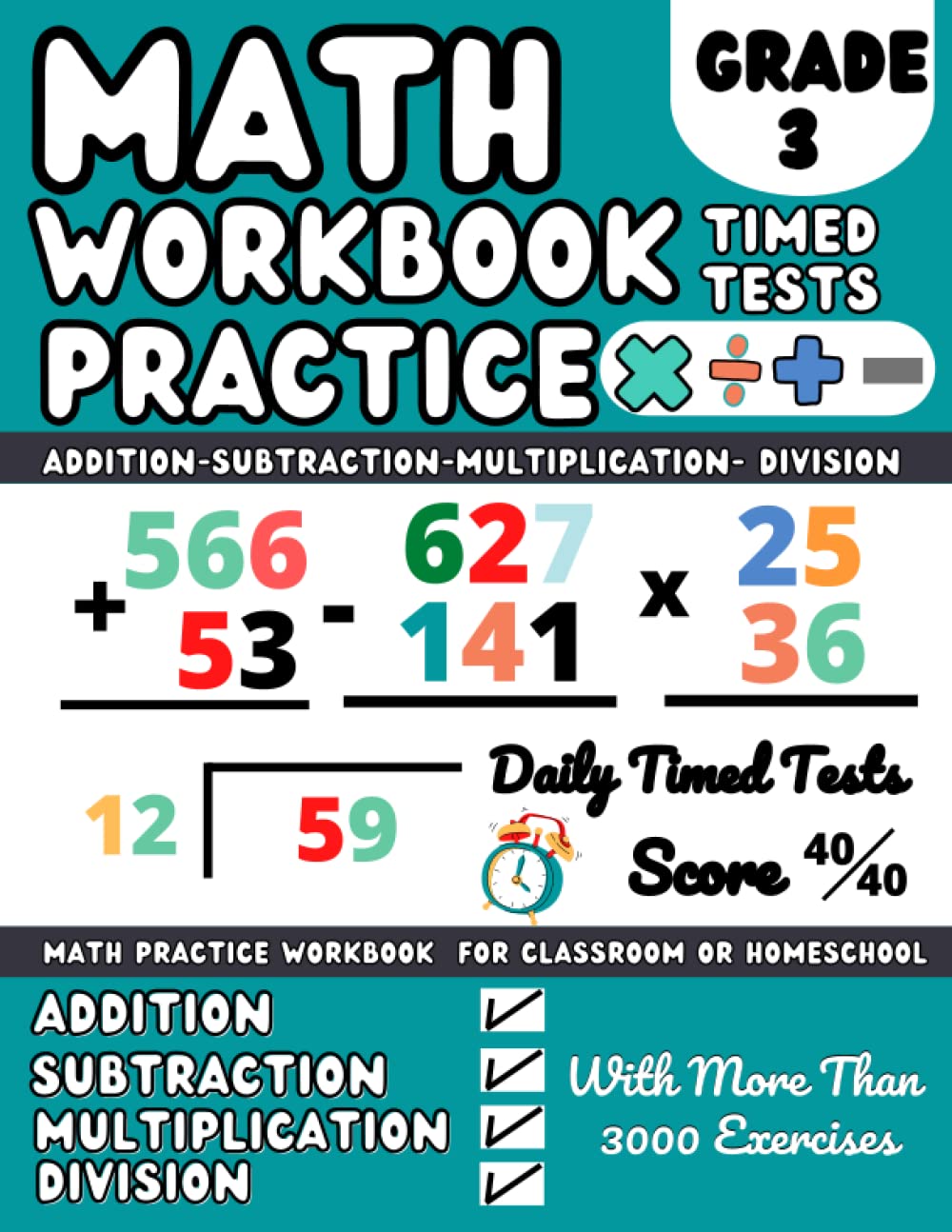 Math Workbook Grade 3 Multiplication, Division, Addition and Subtraction: 3rd Grade Math Activity Book Addition and Subtraction, Multiplication, ... Than 3000 Exercises for Homework and Revision