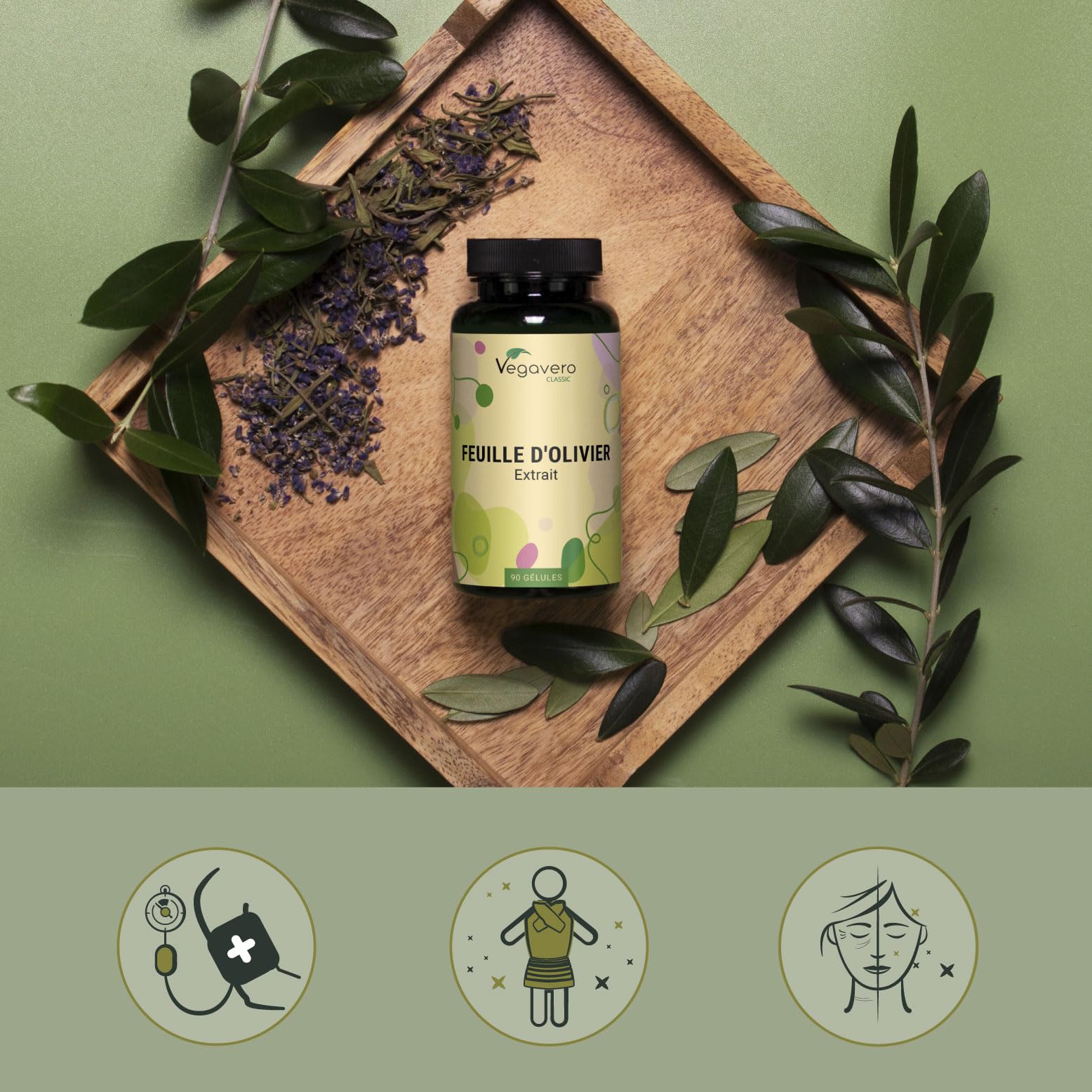 Extrait de Feuilles d'Olivier Vegavero® | 7500 mg avec 40% d'Oleuropéine | Sans Additifs | Antioxydant Puissant + Système cardiovasculaire + Tension | 90 Gélules | VEGAN