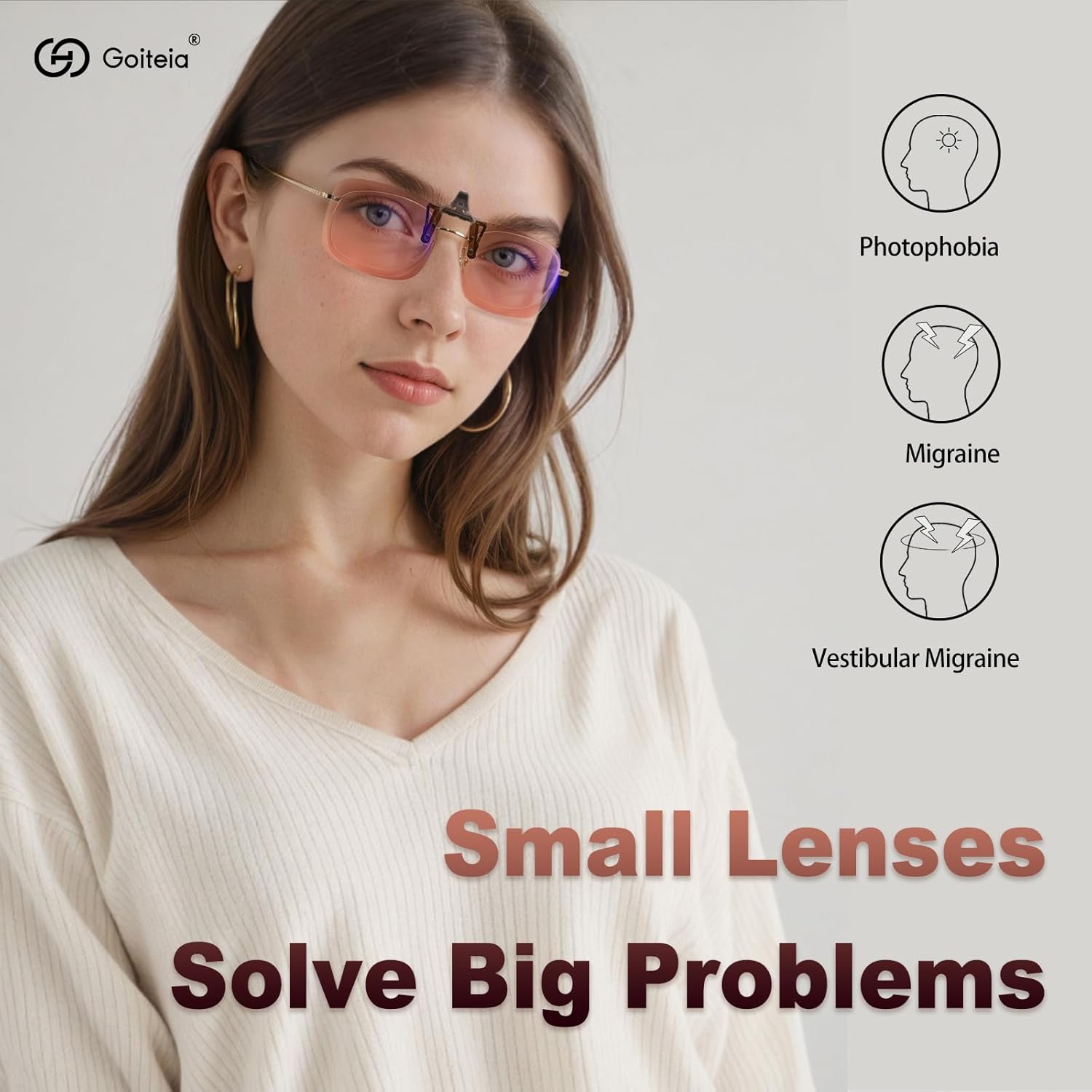 Goiteia FL-Rose Clip on Migraine Glasses, Light Sensitivity Glasses for Fluorescent LED Glare/Screen Light/Migraine Relief - Image 2