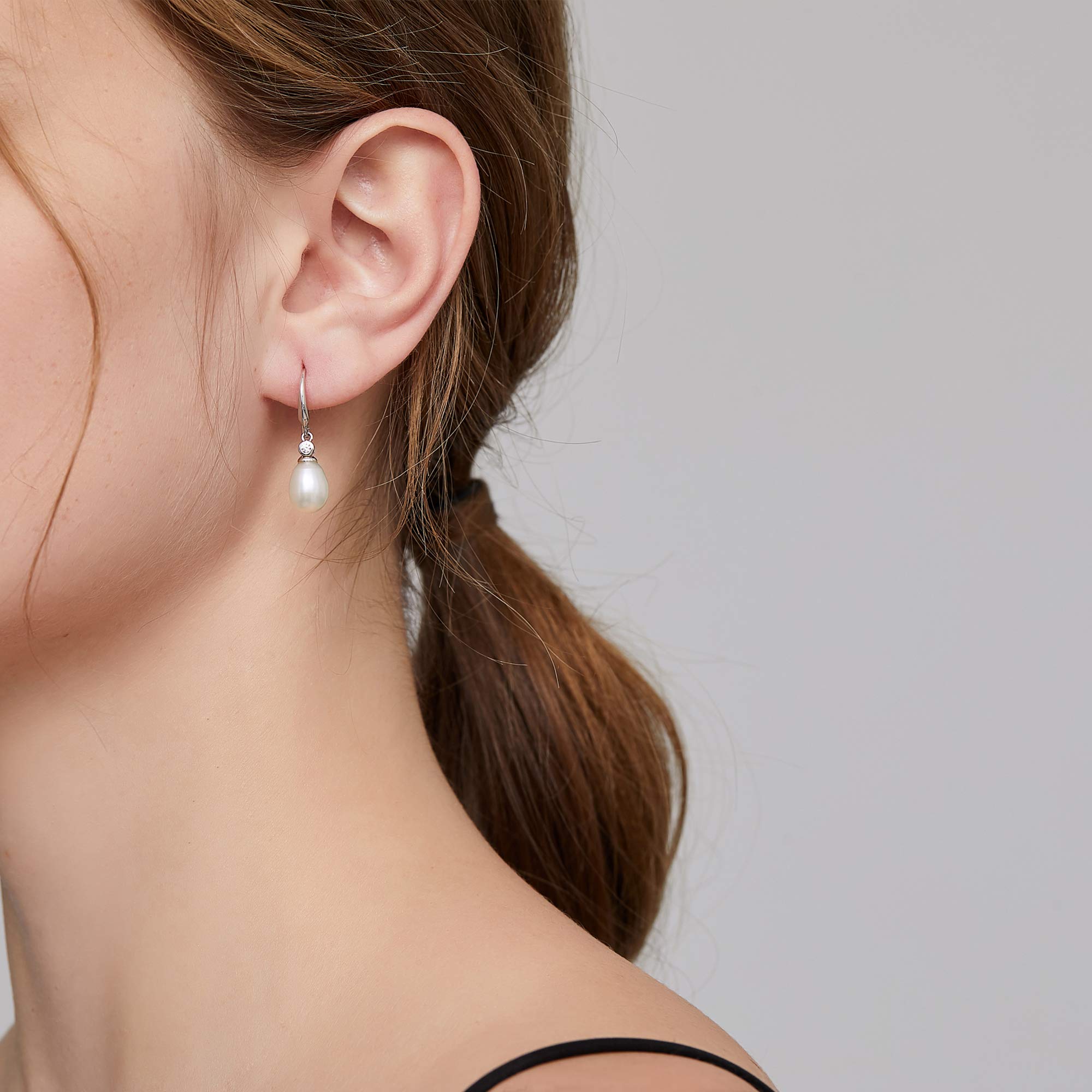Perlenohrringe 925 Sterling Silber Perlen Hängende Ohrringe Perle Ohrhänger Schmuck Geschenke für Damen Braut Hochzeit Oval Rund 8 mm
