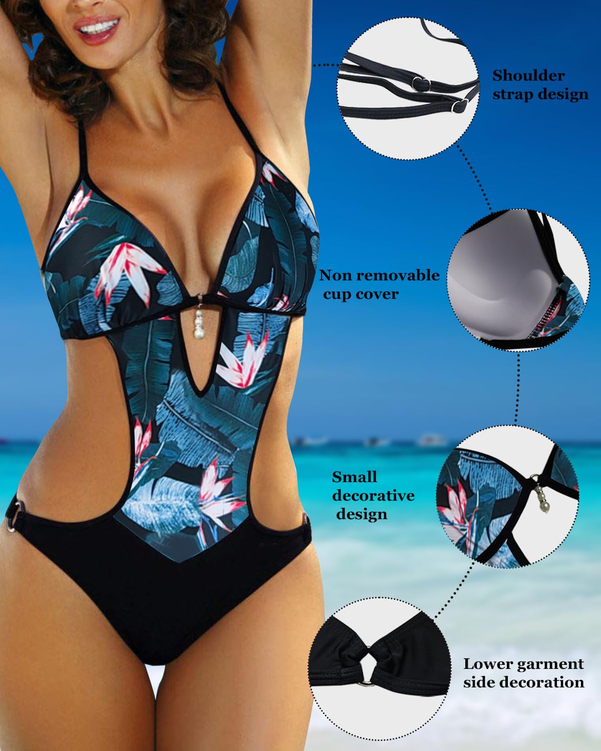 JFAN Costumi da Bagno Interi Donna Trikini Costume da Mare Spiaggia Piscina Sexy Costume da Bagno Intero Donna con Push-up Imbottitura