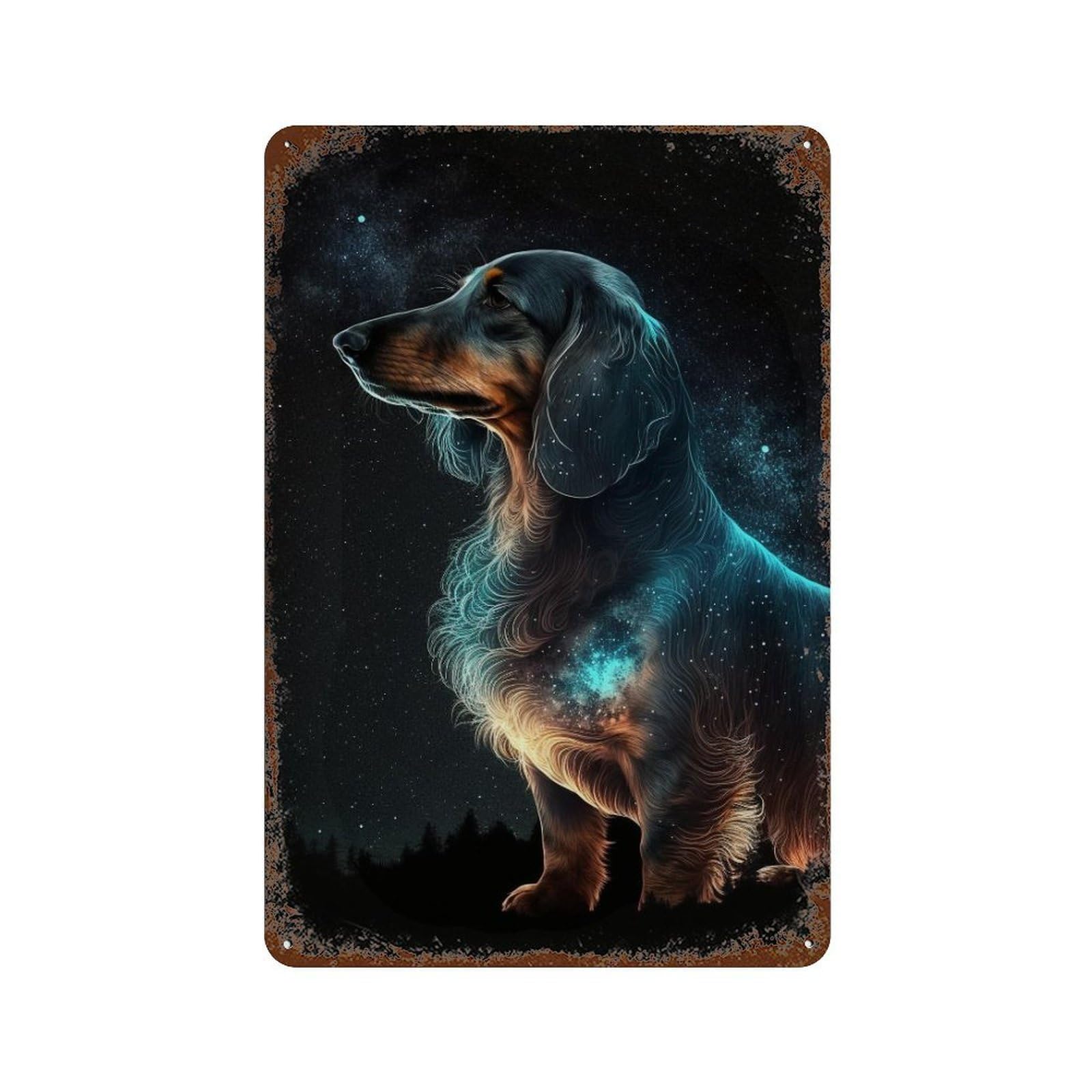 Galactic Dachshund Cosmic Companion -1 Aged Metal Wall Plaque 11.8"x7.9", for Pub, Kitchen And Man Cave Decor, Decorative Metal Wall Art