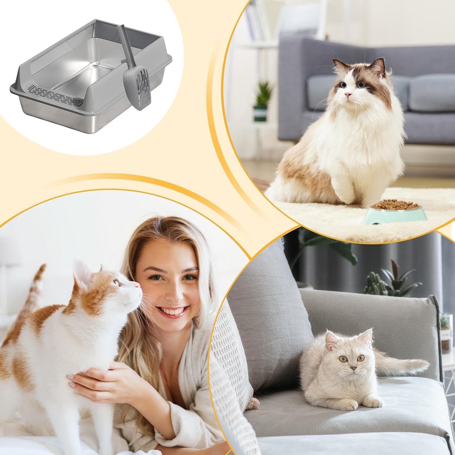 MEISO Lettiera in acciaio inox, vassoio per lettiera per gatti e gatti semi-chiusi con protezione contro schizzi, paletta di pulizia inclusa, lettiera per gatti grandi, gattini e conigli