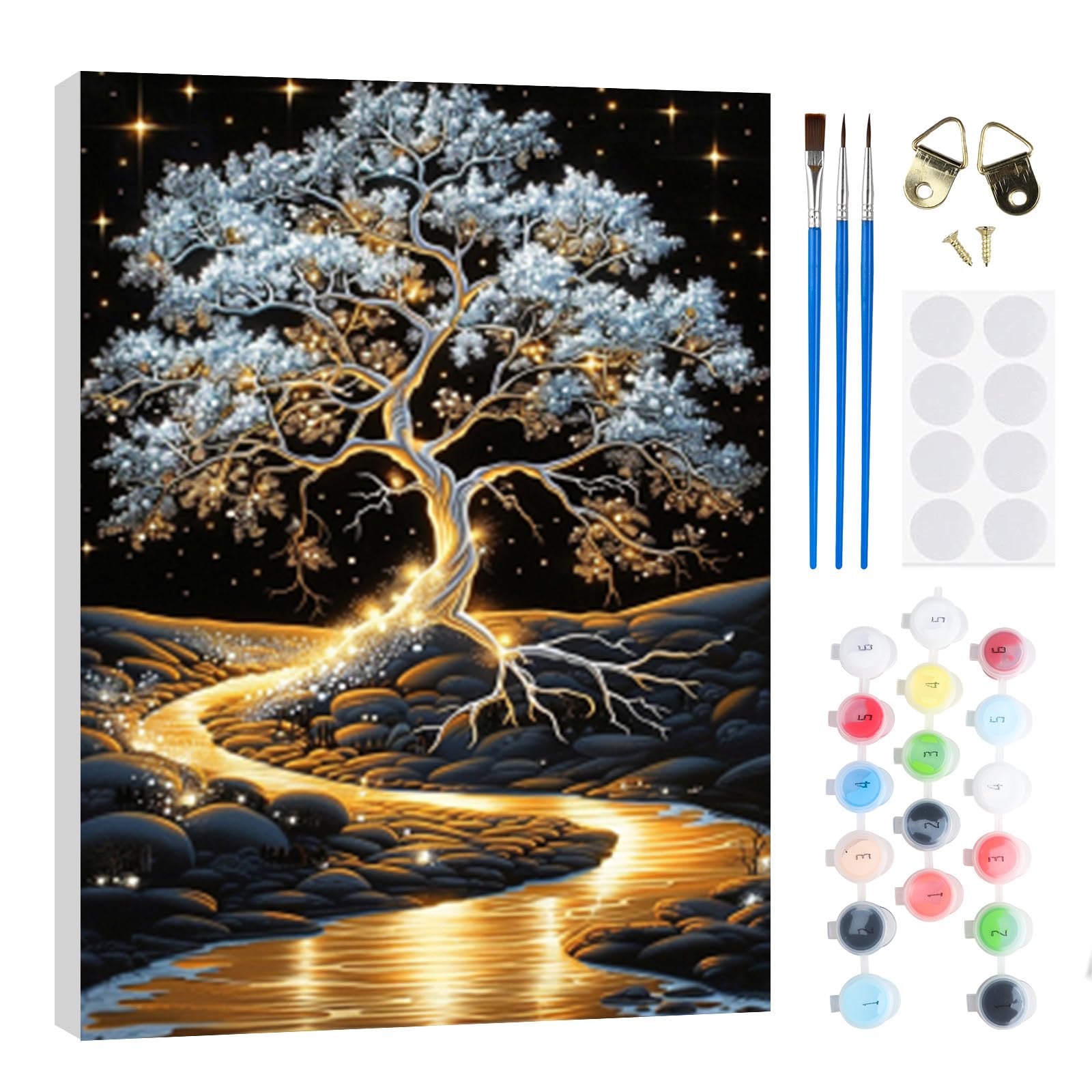 RICUVED DIY Tree of Life Paint by Numbers Kit for Adults–Landscape Paint by Numbers Oil Painting with Wooden Framed,Easy to Paint Kits with Brushes Acrylic Pigment Drawing Paintwork for Decor 20x30 cm — image 1