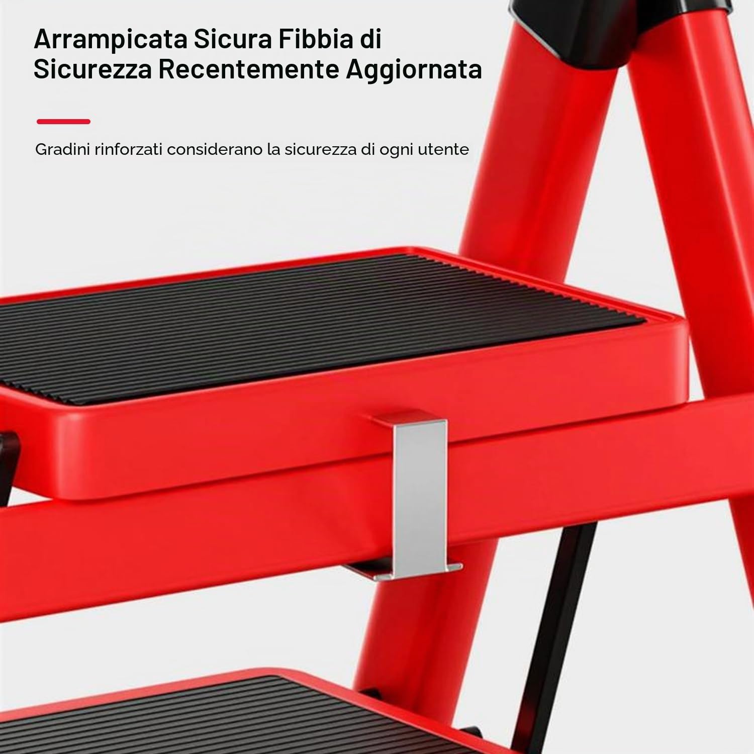 SEVEN COMFORT Scaletta pieghevole con corrimano, 4 gradini, antiscivolo, facile da riporre, ampi gradini, adatta per cucina, casa e soggiorno, portata fino a 150 kg (rosso, 4 livelli)