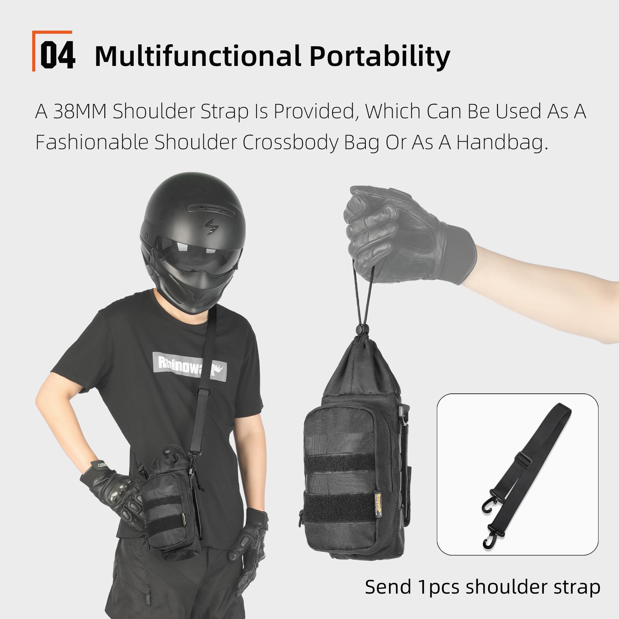 Rhinowalk Sac tactique pour bouteille d'eau de moto avec cordon de serrage Molle isolé pour garder au chaud au frais