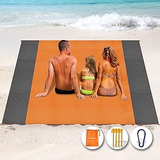Henrycares Beach Blanket Picnic Blanket, Extra Large 250 x 200cm Sandproof Waterproof Beach Mat with 4 Stakes for 5-8 Adults, Summer Essentials Outdoor Blanket for Travel Camping Hiking Picnic (Pink)