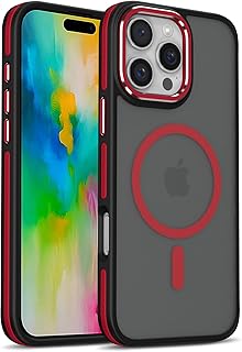 جراب خلفي لموبايل آيفون 16 برو 6.3 بوصة متوافق مع تقنية الشحن ماج سيف، جراب مغناطيسي بتصميم رفيع شبه شفاف من هيتاويو، لون أسود مطفي