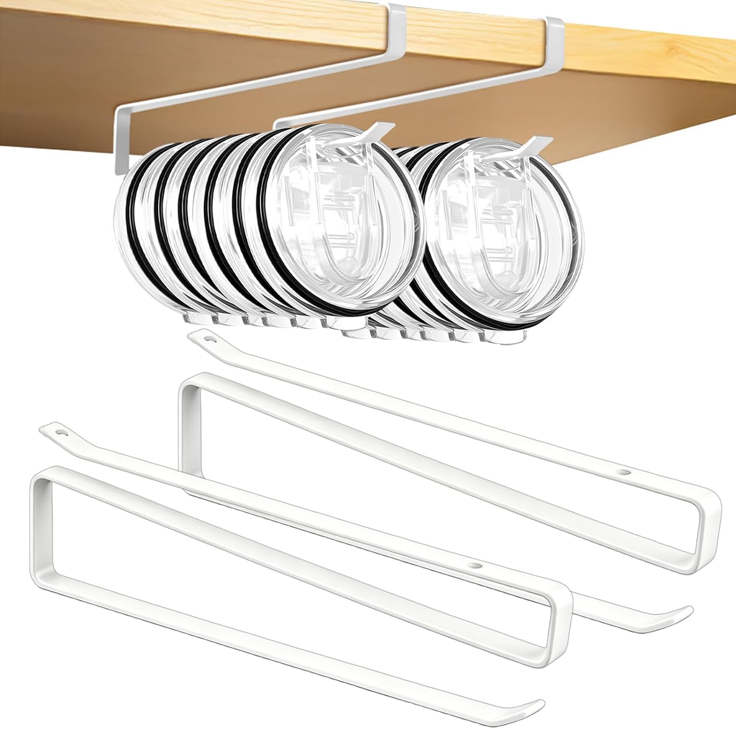 Tumbler Lid Organizer, 2 Pack for Yeti Lid Organizer, Space Saving Water Bottle Lid Holders, Tumbler Lid Holder Up to 12 Lids, Cup Lid Organizers for Kitchen Under Cabinet Storage