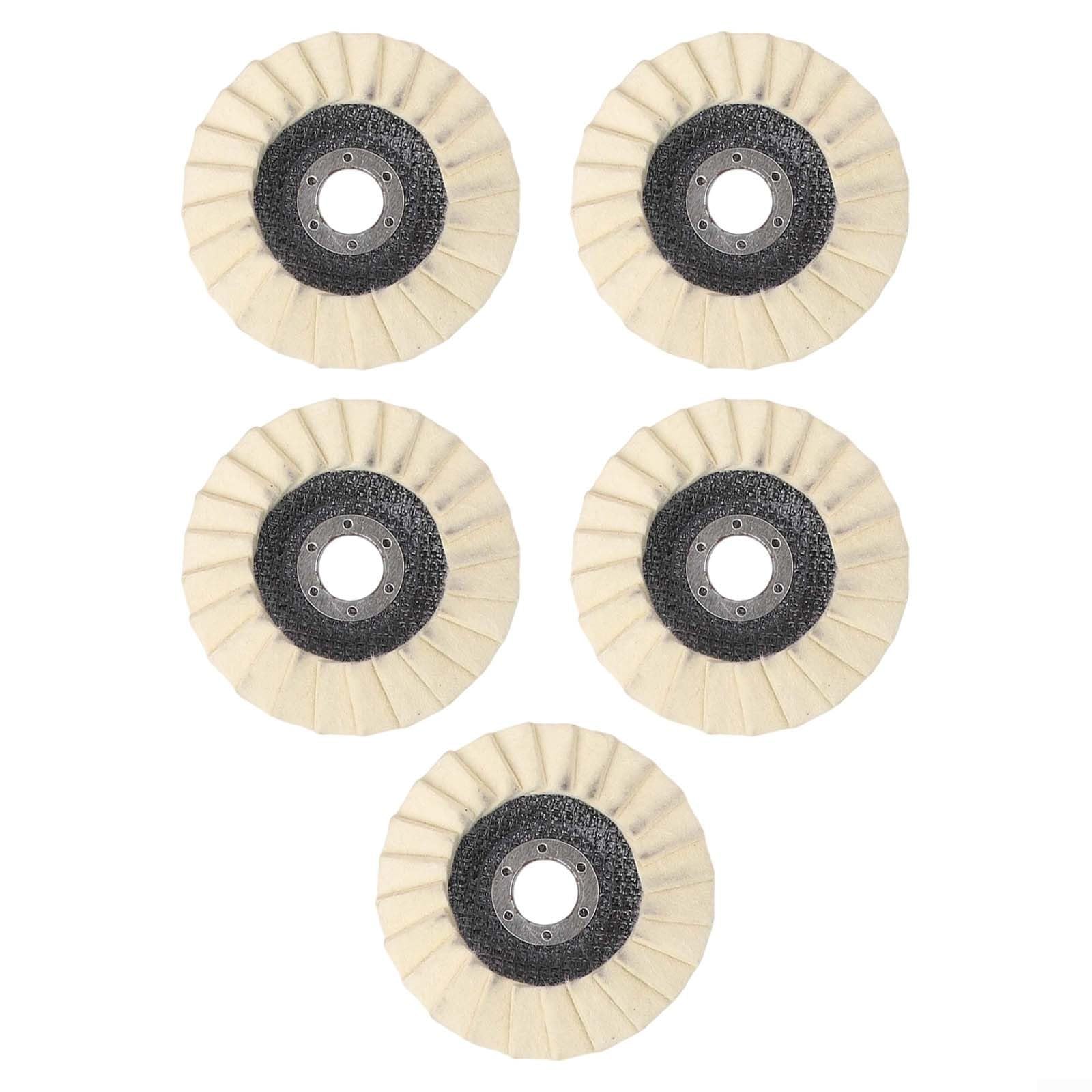 5Pcs Feltro di Lana Lucidatura Pad 115mm per Metallo Marmo Auto Cera Morbido Elastico Flip Dischi per Smerigliatrici Angolari Nessun segno di Rotazione Finitura Automotive Care Supplies Kit