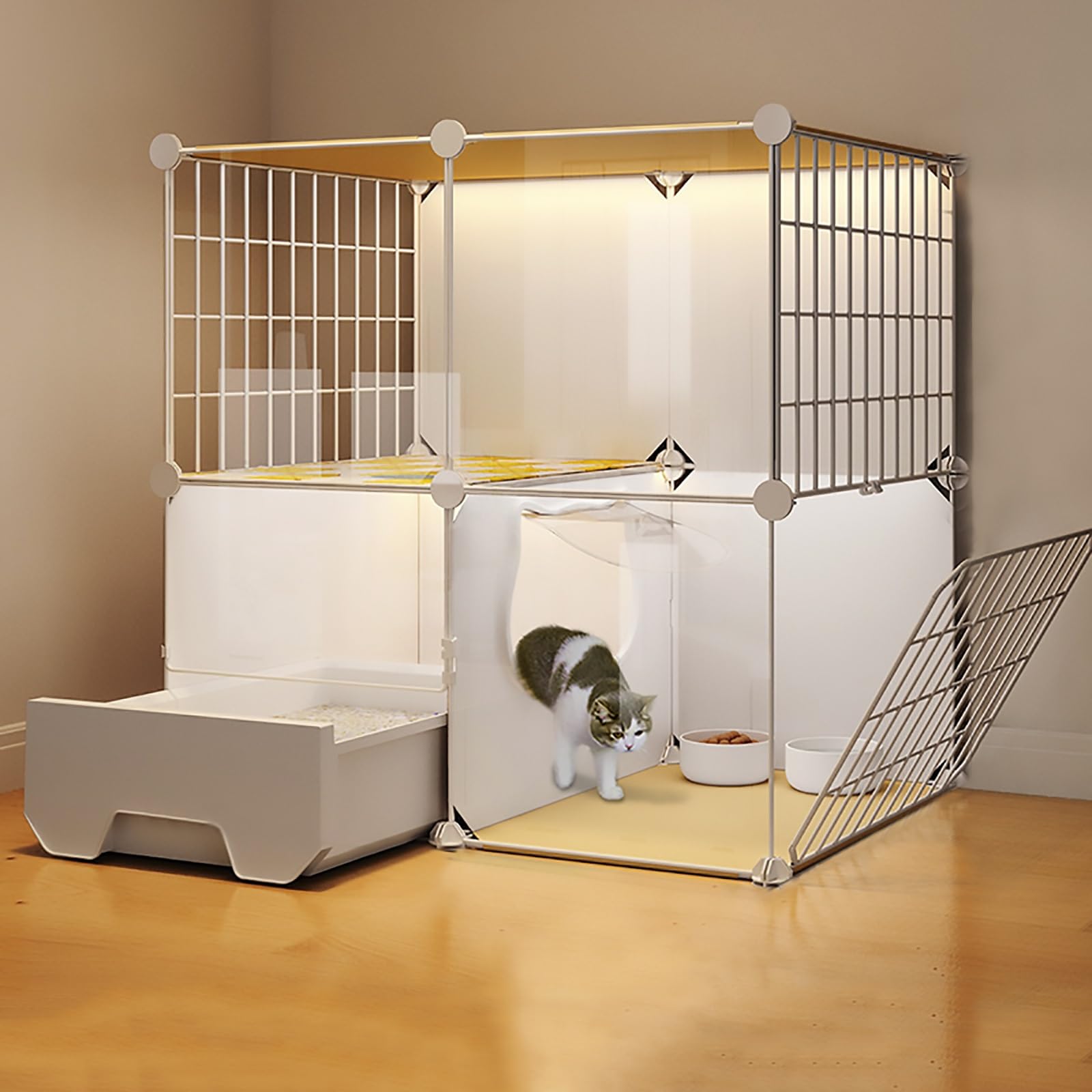 Cage pour chat facile à nettoyer | Grand condo 2 niveaux modulable