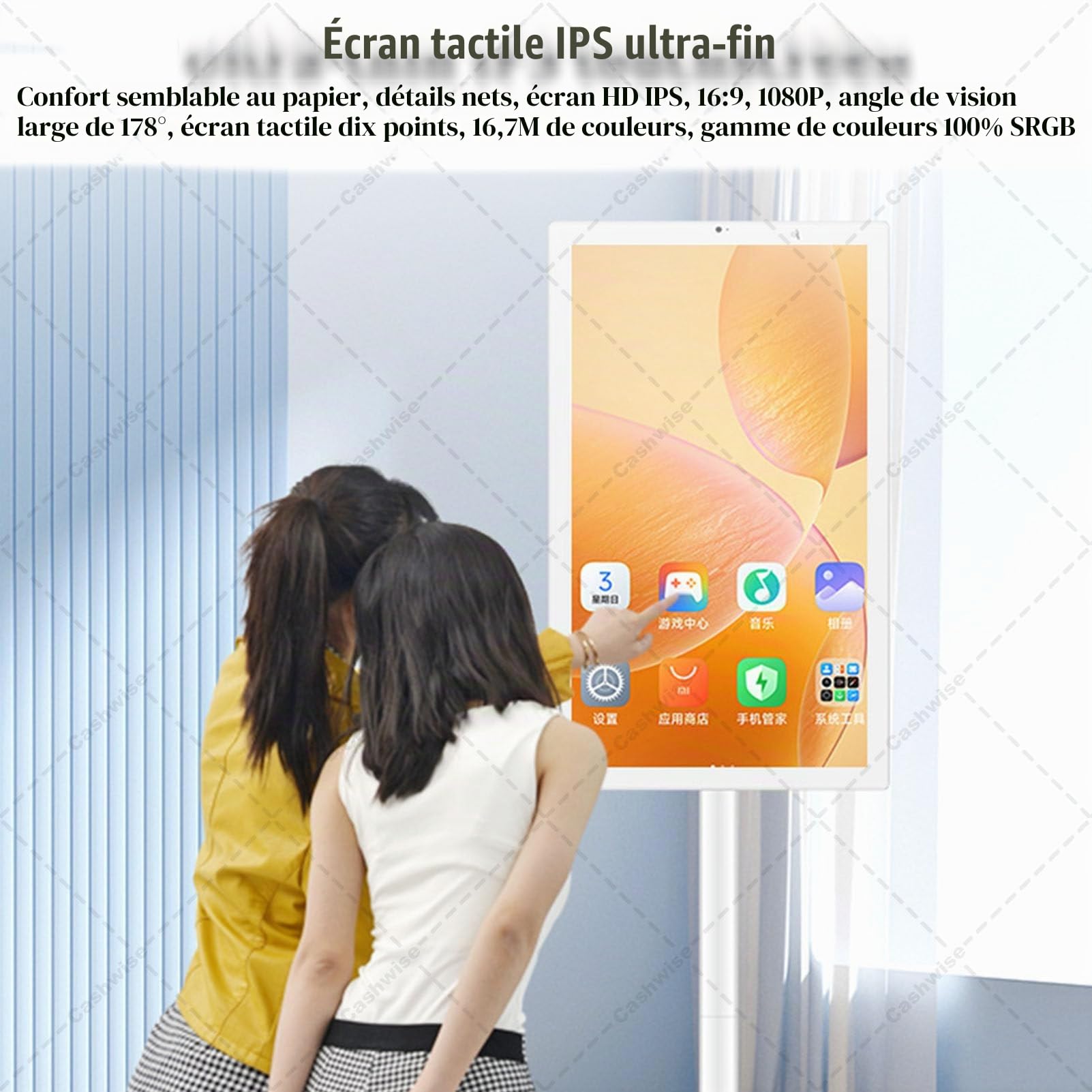 Téléviseur Portable 24 Pouces sur roulettes 1080p, écran Tactile Rotatif, Tablette avec Base, système d'exploitation Android 12, Batterie 10 000 mAh (6 h), autonomie en Veille 6+64G