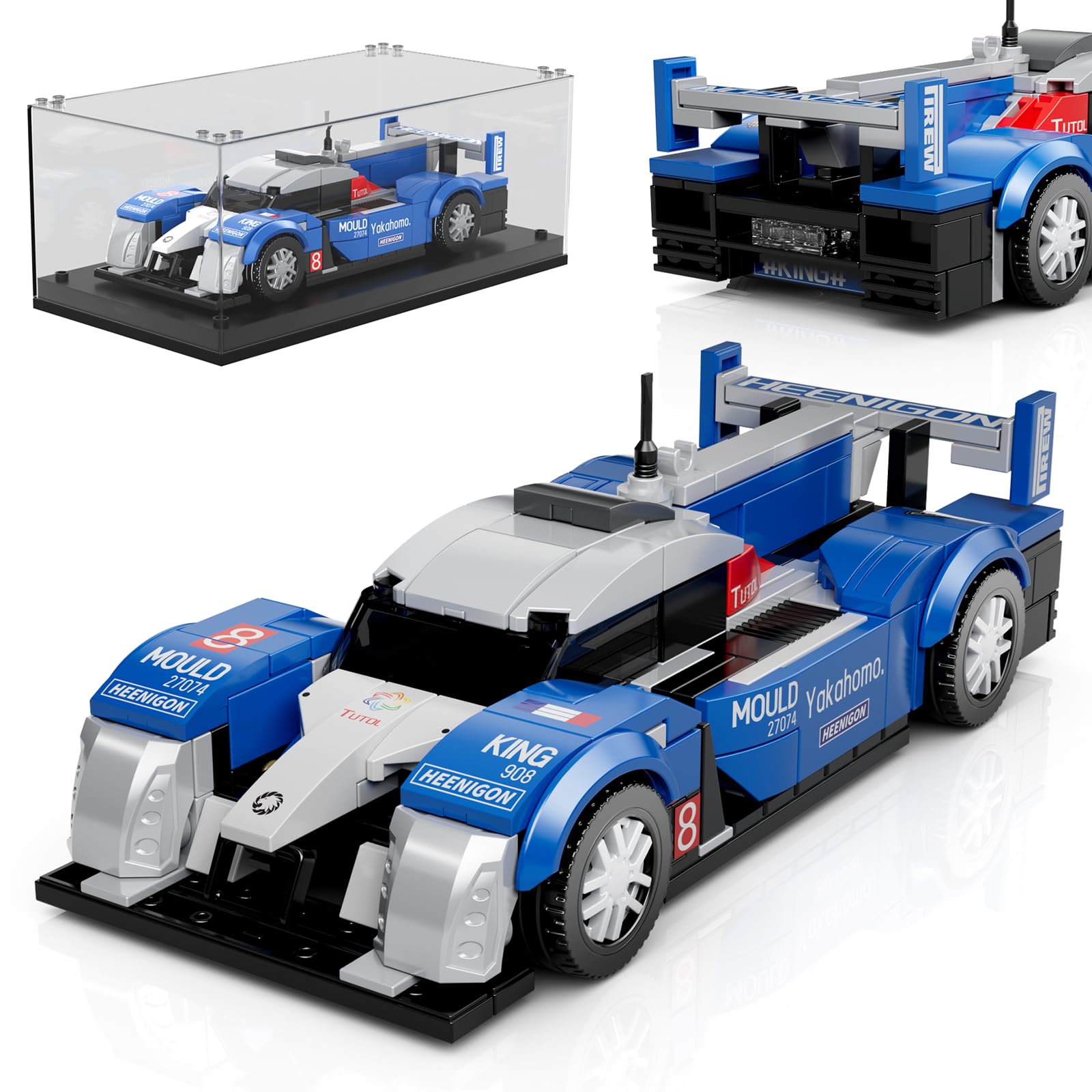Mould King 27074 Technik Speed Champion klemmbausteine Auto Supersportwagen Bausteine Sets 908RC Rennwagen Klemmbausteine mit Acryl Vitrine Geschenke für Erwachsene(353 Teile)