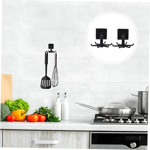 Miniatura 4 de BUGUUYO 4 ganchos adhesivos plegables rotativos para colgar utensilios, colgador de pared, ganchos de cocina, gabinete de pared de cocina, colgador