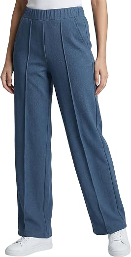 Women Mid Waist Straight Fit Pintuck Trousers with Side Pockets – Formal &amp; Casual Wear (Knits_Pintuck)