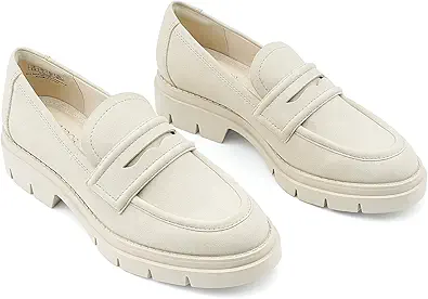 JENN ARDOR Women's Chunky Loafers Slip On Lug Sole Penny Loafer Comfort Casual Round Toe Mid Heels Platform Work Shoes