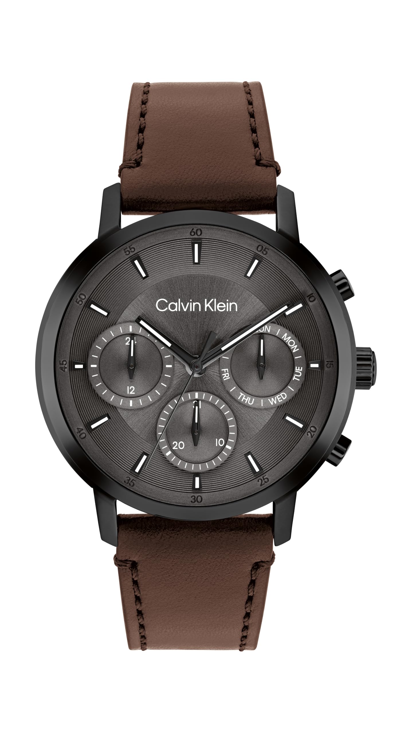 Calvin Klein Orologio Analogico Multifunzione al Quarzo da Uomo Collezione GAUGE con Cinturino in Pelle Marrone - 25200498, Brown