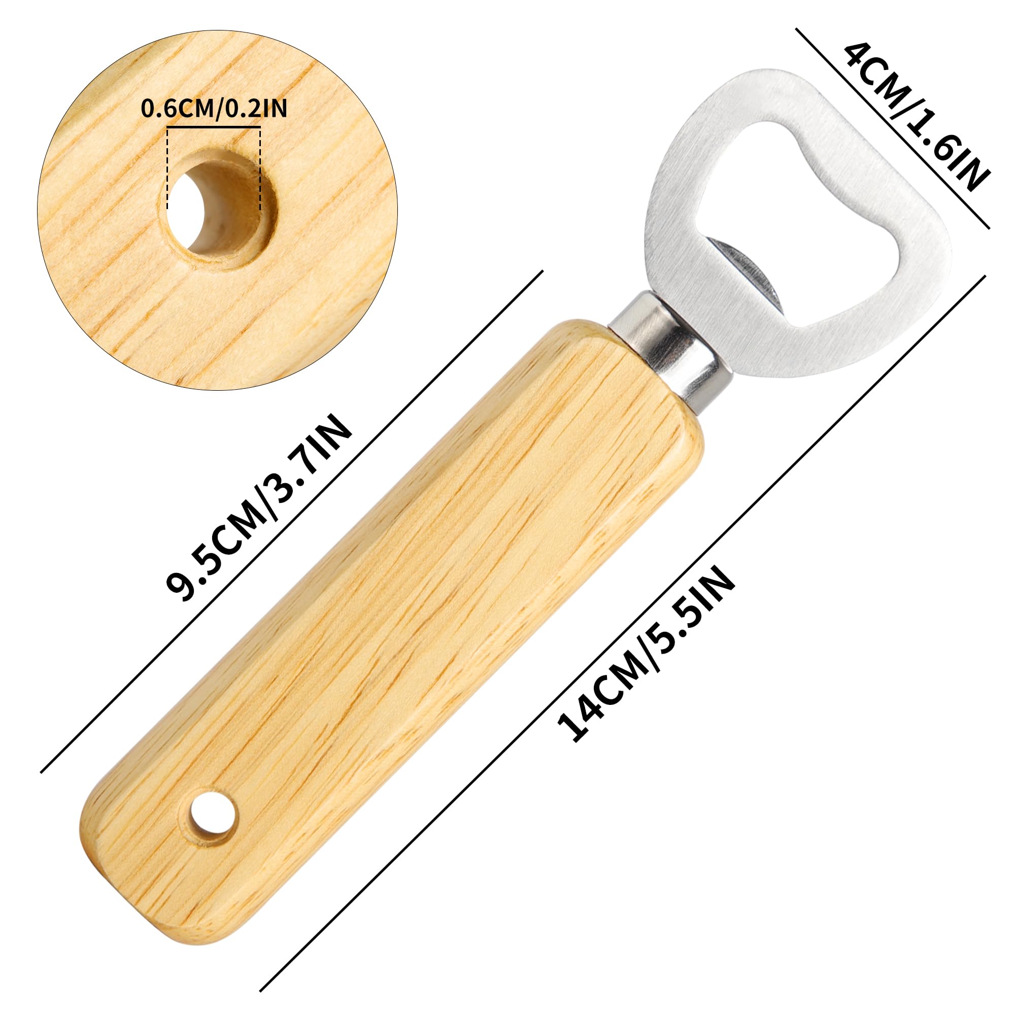 Engravable Wooden Bottle Openers, 6 PCS Handheld Beer Openers with Stainless Steel Heads & Hanging Hole - Image 2