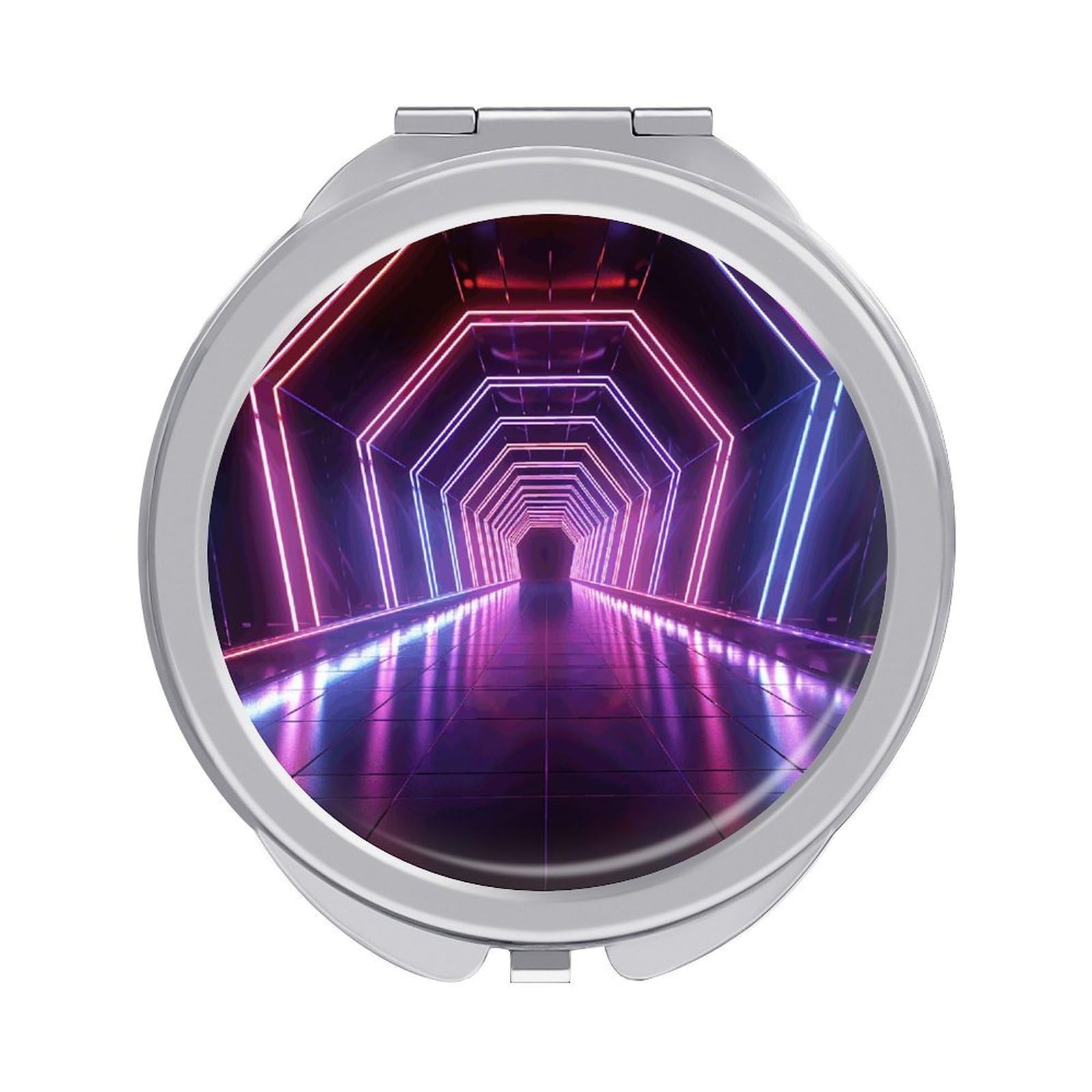 Fekiloot Style Neon Lights Tunnel Travel Makeup Mirror Handheld Compact Mirror Portable Pocket Mirror Double-Sided 1X/2X Magnifying For Handbag And Purses