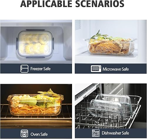 Miniatura 5 de 18 recipientes de vidrio para almacenamiento de alimentos con tapas, recipientes herméticos de vidrio para preparación de comidas, juego de