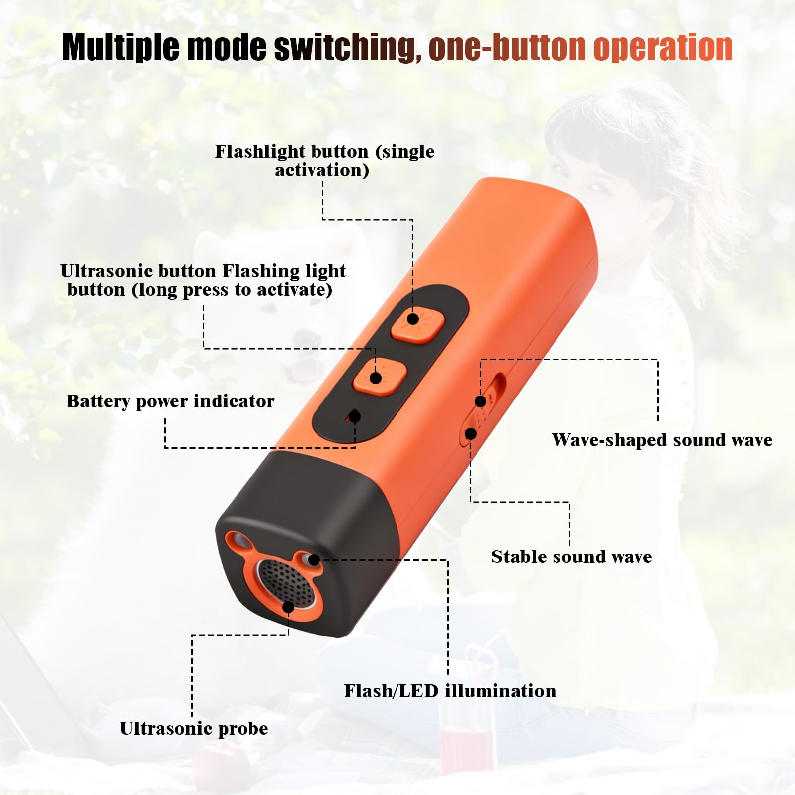 Anti Aboiement Chien Ultrason Puissant, Ultrason Chien avec Lampe Poche LED avec 3 Fréquences Réglables, Boitier Ultrason Chien, Solutions Anti-Aboiement pour Chiens Petit et Grand