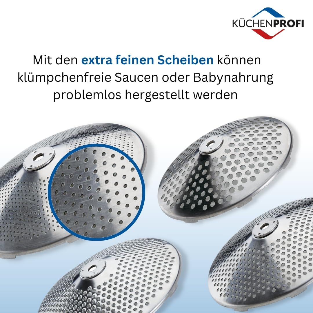 Küchenprofi Profi Passiergerät Edelstahl rostfrei, ø 20cm, spülmaschinenfest, inkl. 4 Lochscheiben, für passierte Tomaten, Kartoffel Püree und mehr, Silber, 40 x 30 x 20 cm (Packung mit 2)
