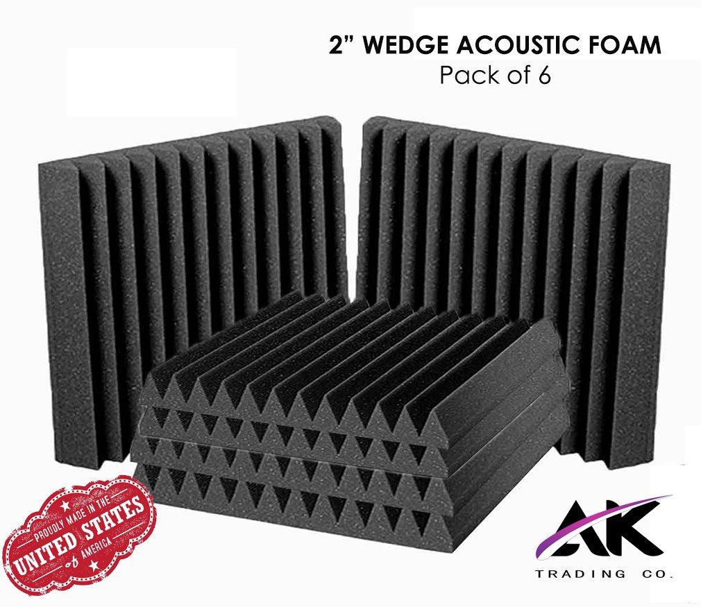 6 Pack Charcoal Acoustic Panels Studio Foam Wedges 2 x 12 x 12 Inches