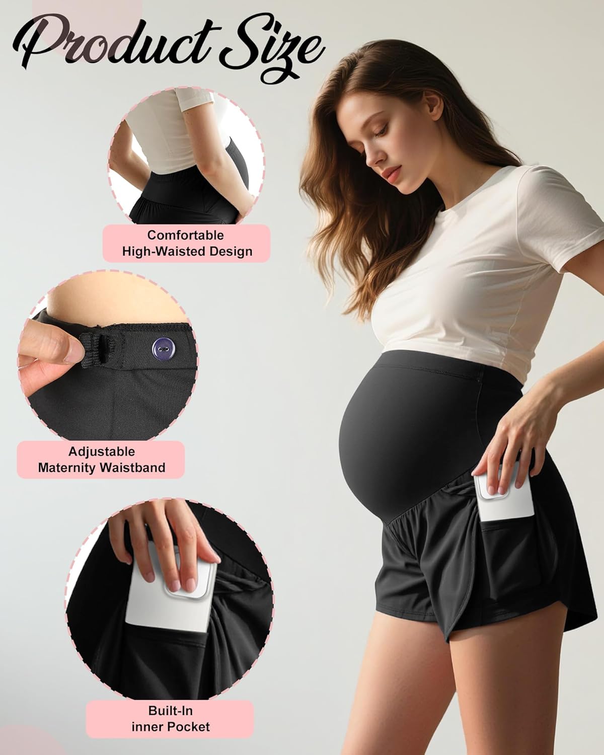 Coume 2 Pack Women's Maternity Shorts Over Belly Workout Yoga Athletic Running Quick Dry Pregnancy Summer Shorts with Pocket - Image 5
