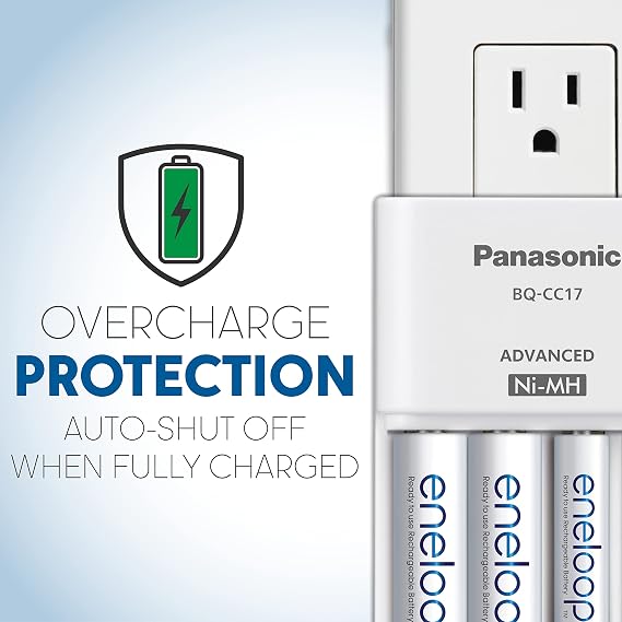 Panasonic BQ-CC17SBA eneloop Advanced Individual Battery Charger with 4 LED Charge Indicator Lights, White