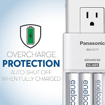 Panasonic BQ-CC17SBA eneloop Advanced Individual Battery Charger with 4 LED Charge Indicator Lights, White