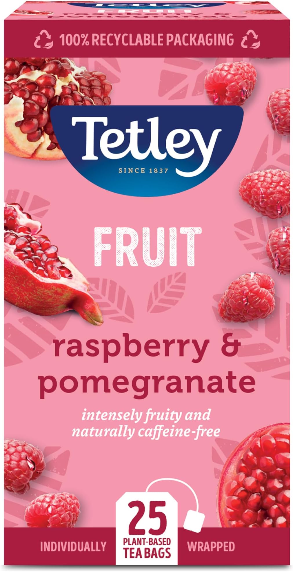 Raspberry & Pomegranate Tea Bags - Naturally Caffeine-Free - Juicy & Refreshing Fruit Infusion - Perfect for Any Time of Day - Rainforest Alliance Certified - 25 Individually Wrapped Teabags
