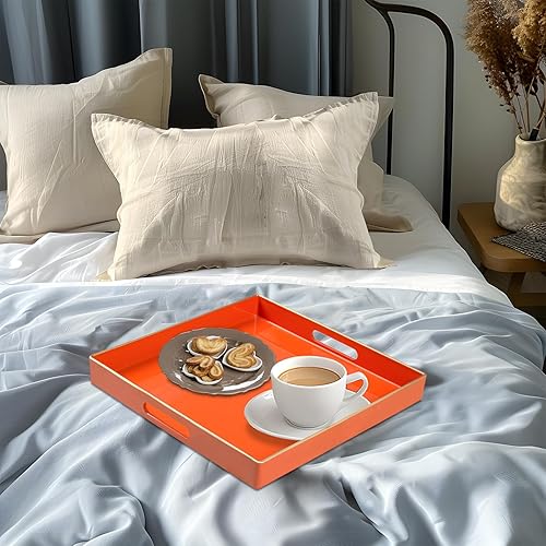 Miniatura 139 de MAONAME Bandeja decorativa, bandeja negra con asas, bandejas de mesa auxiliar, bandejas cuadradas de plástico para otomana, baño, cocina, 13 x 13 x