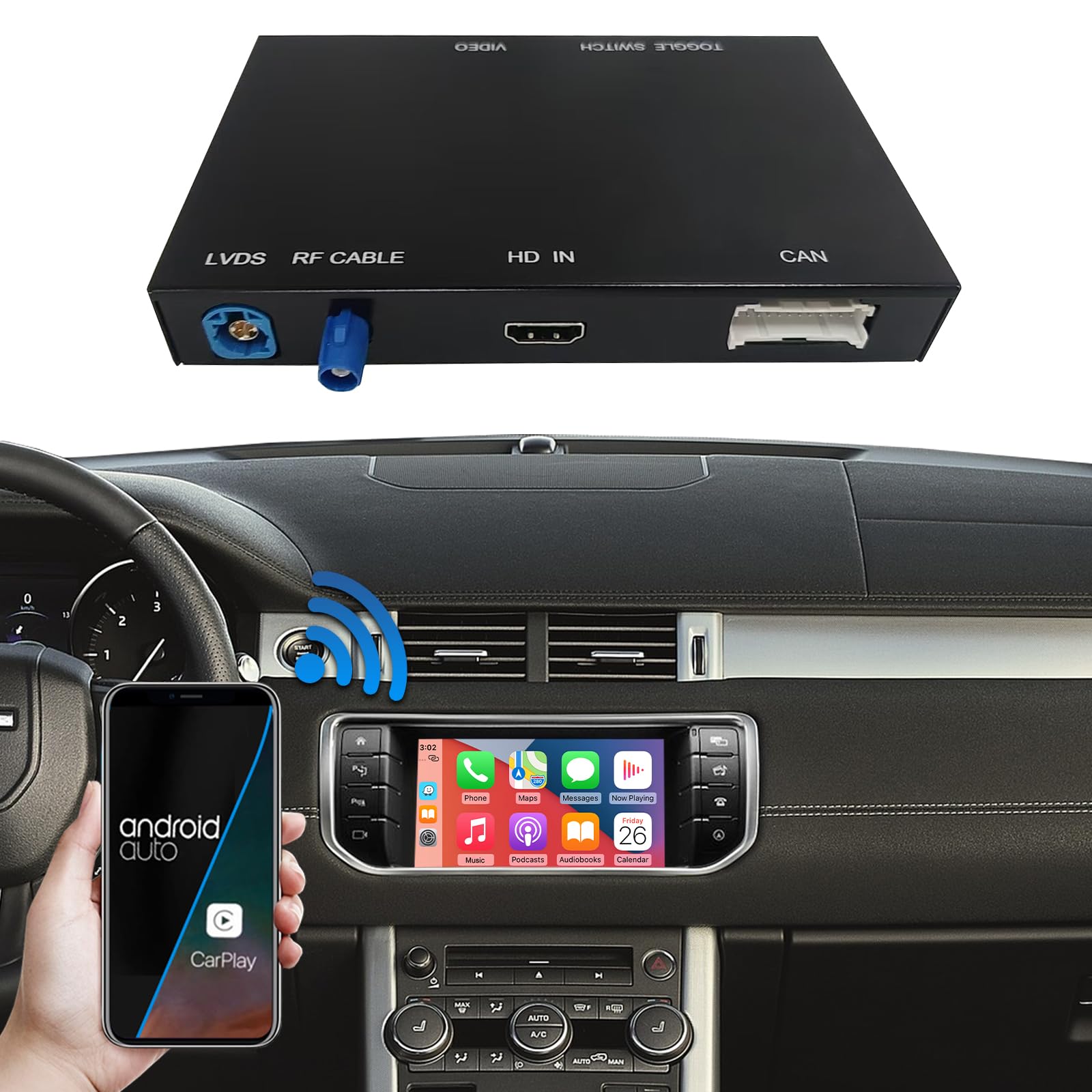 Road Top Wireless Carplay Android Auto for Land Rover Evoque Discovery Sport Range Rover Sport 2004-2019 Year, Carplay Retrofit Kit Decoder, Support Mirrorlink, Reverse Camera