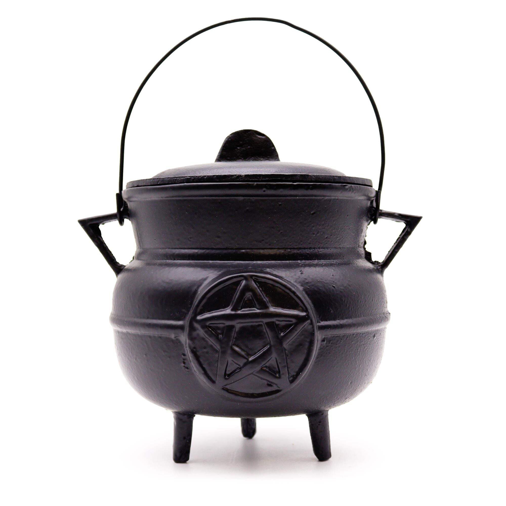 Caldero de hierro fundido, perfecto para brujería, hechizos de energía, altar de Halloween, pagano y rituales wiccanos (Pentágono, 21 x 15 cm)